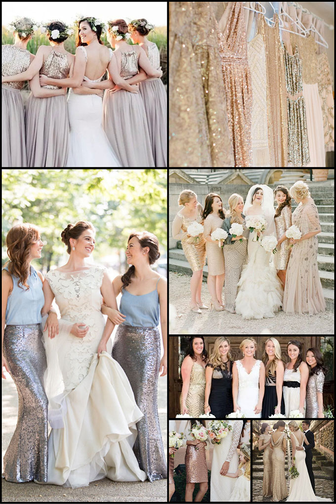 mismatched shimmering dresses