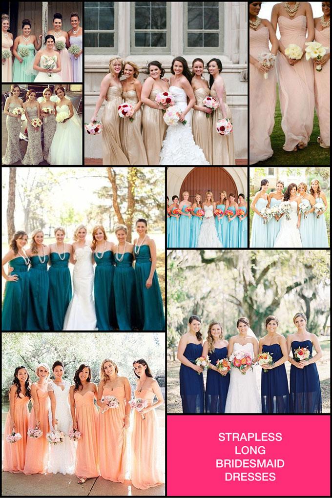 strapless long bridesmaid dress