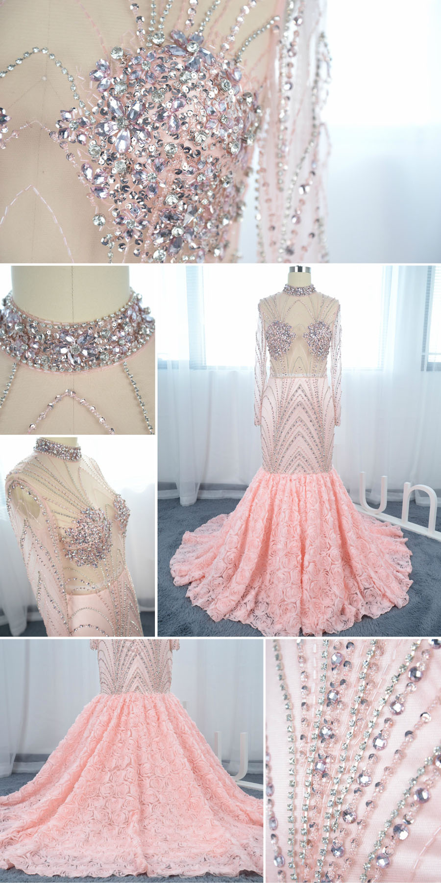 Rhinestones crystals bugle beads sead beads round sequins embellished prom dress Rhinestones crystals bugle beads sead beads round sequins embellished prom dress