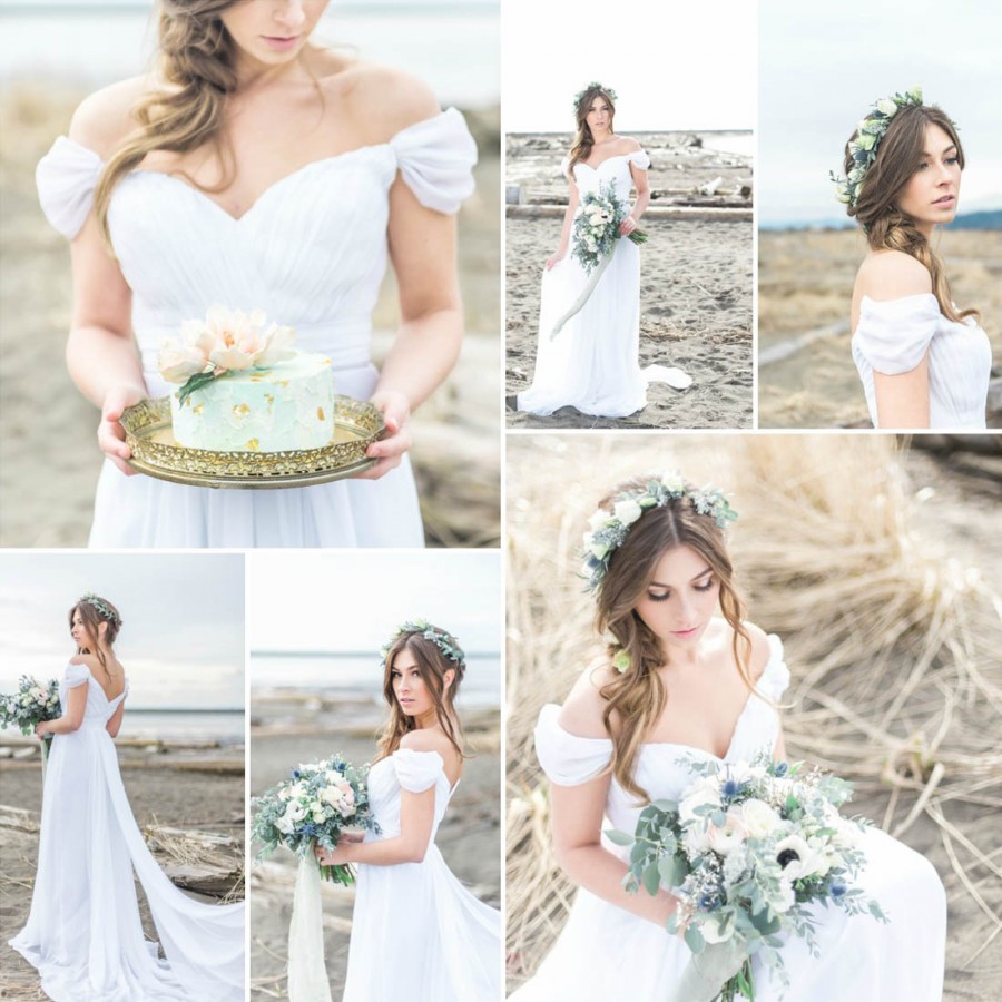 Off the shoulder flowy chiffon modified A line wedding dress Off the shoulder flowy chiffon modified A line wedding dress