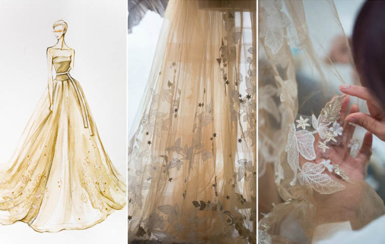 a fine cutting and embroidered champagne tulle gown a fine cutting and embroidered champagne tulle gown