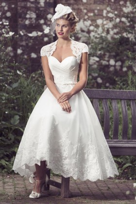 1950s vintage lace bolero jacket tea length bridal gown