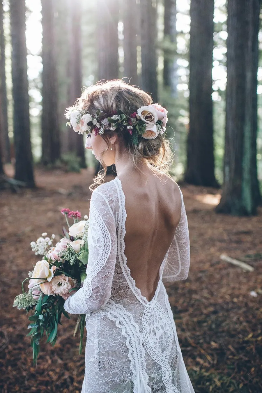 Scalloped low back with long sleeve bodice