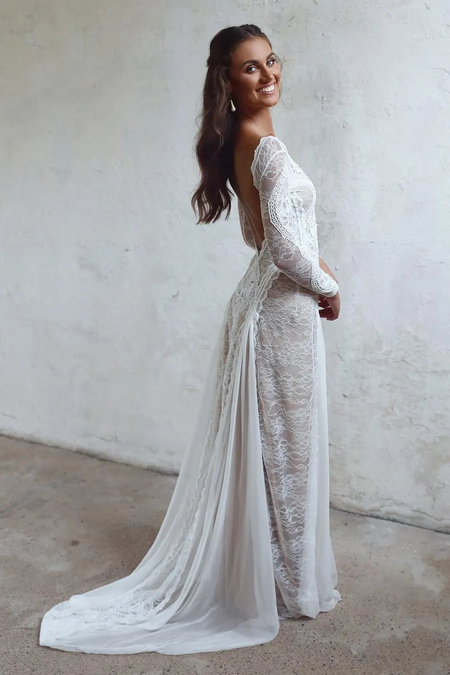 Statement low back elegant lace rustic bridal dress