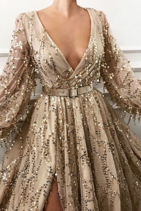 amazing gold tassel sequin long sleeve formal dress