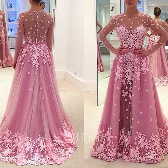 Short Pink Floral Prom Dresses with Lace Appliques and Sheer Neck for  Formal Occasions