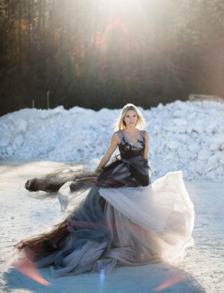 black indigo lace tulle princess gothic wedding dress