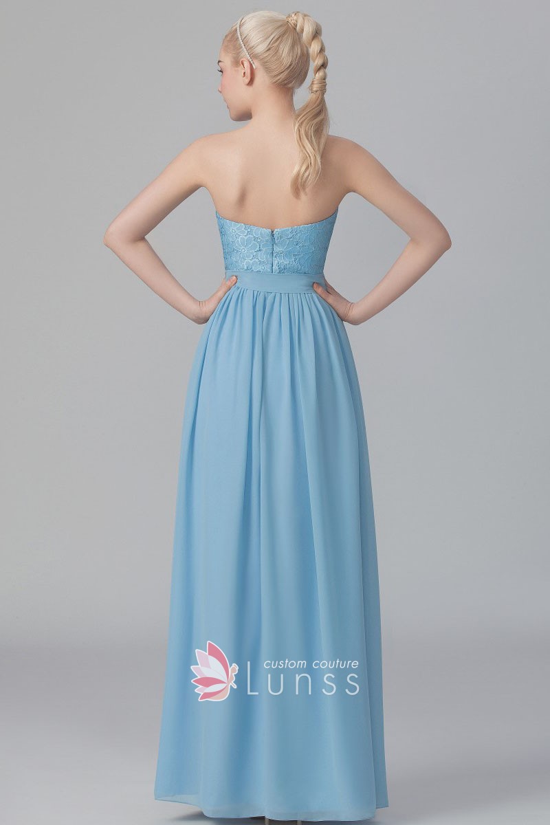 blue lace and chiffon bridesmaid dress