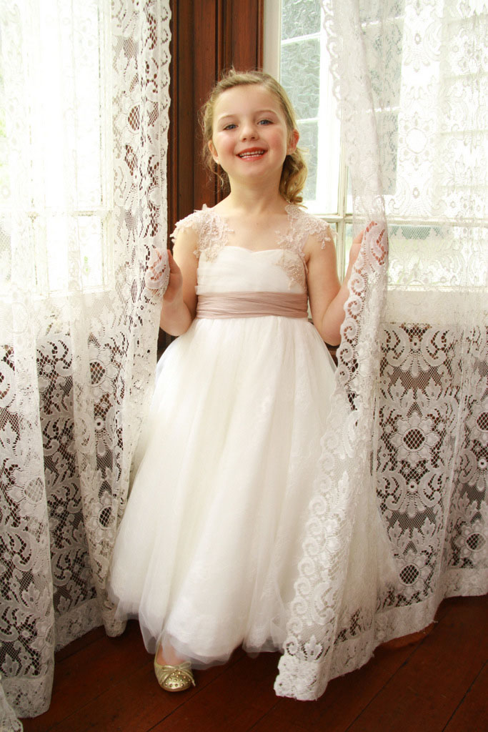 cap sleeve ivory lace flower girl dress