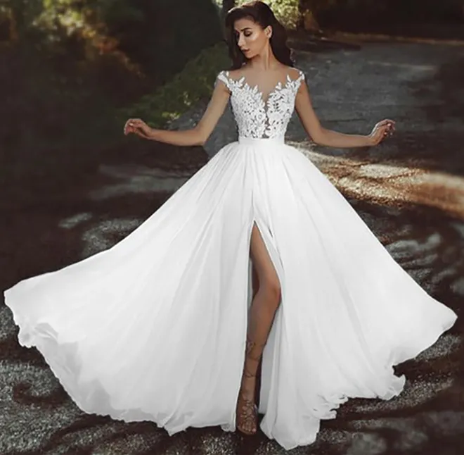 cap sleeve thigh high slit wedding dress cap sleeve thigh high slit wedding dress