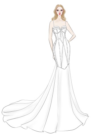 corset body hugging mermaid wedding dress sketch