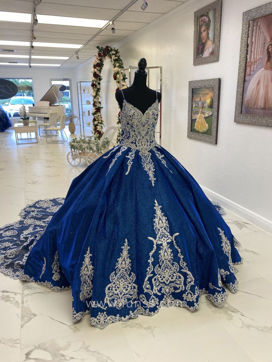 crystals beaded lace appliqued glittery blue ball gown crystals beaded lace appliqued glittery blue ball gown