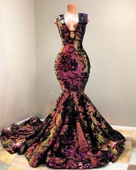 dazzling galaxy color map sequin mermaid long prom dress
