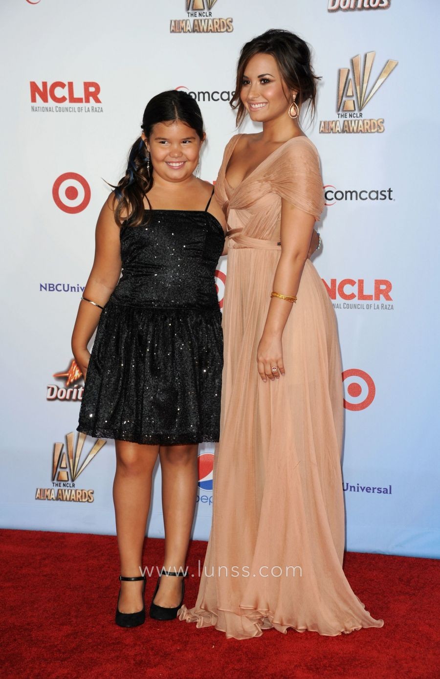 demi lovato pleated camel chiffon red carpet dress