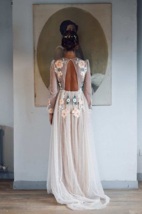 embroidered flowers pink tulle vintage bridal shower gown