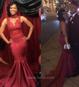 fancy ruby sequin lace mermaid satin prom dress