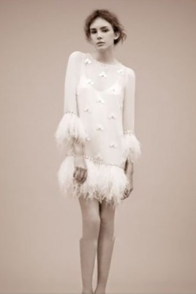 feather long sleeve beaded short bridal shower dress