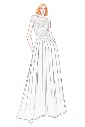 flower lace illusion neck cap sleeve dress sketch