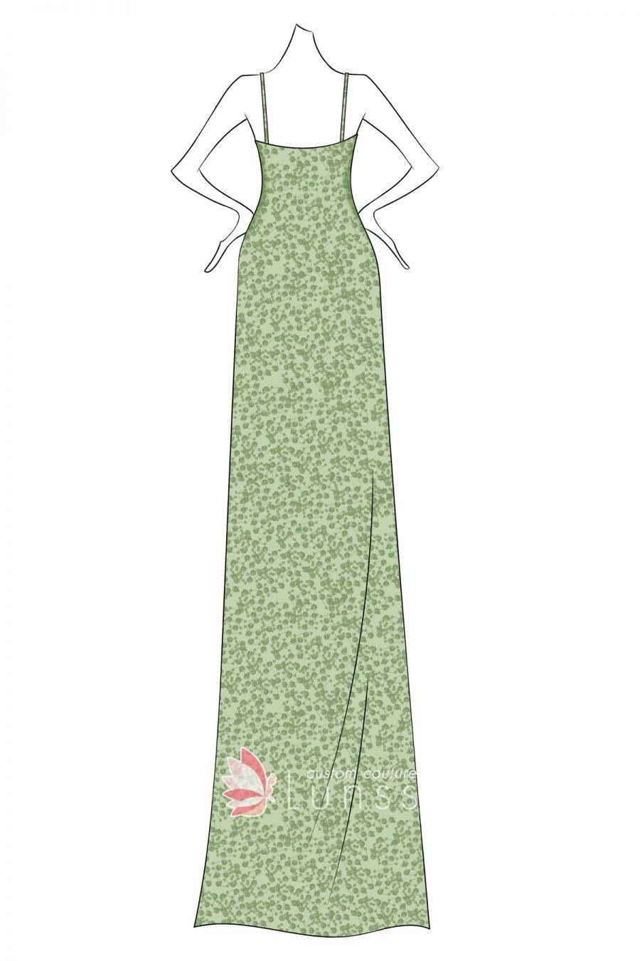 glitter green evening dress sketch