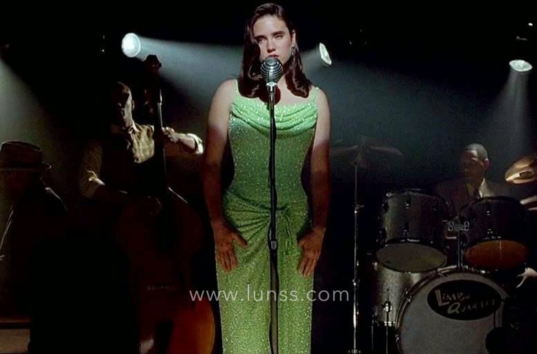 green glitter cowl neckline performance evening dress