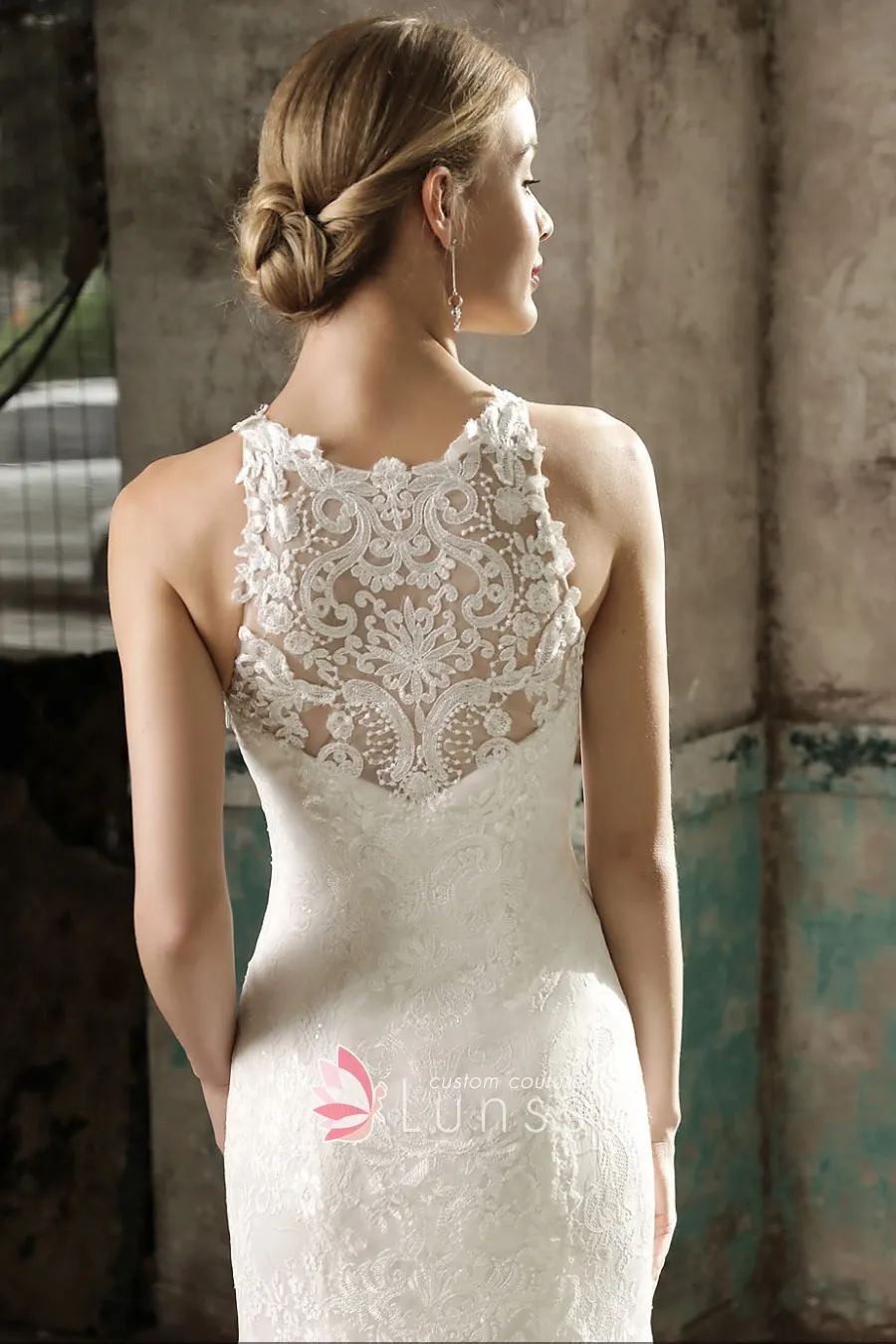 illusion lace back wedding dress