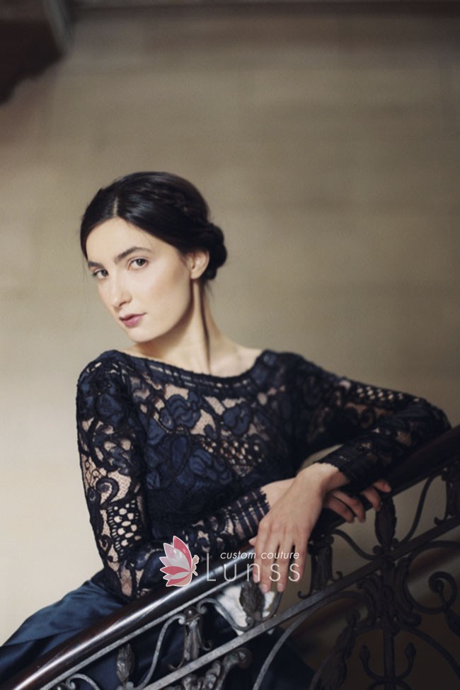 illusion lace long sleeve formal dress