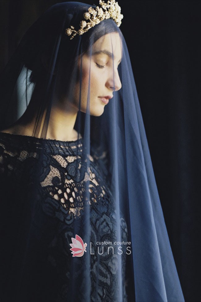illusion navy lace formal dress