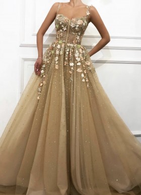 intricate 3d flowers brown glitter tulle occasion dress