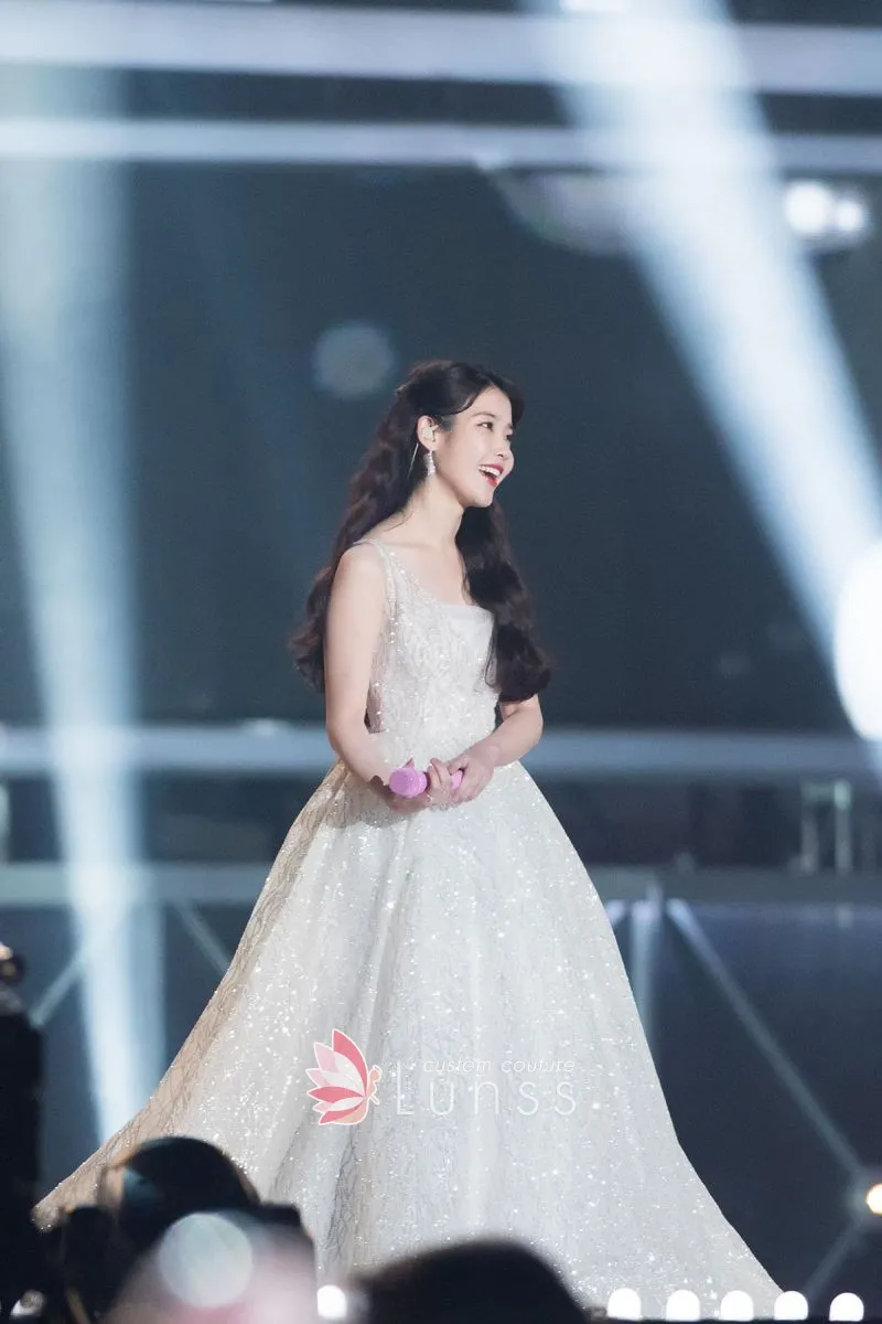 iu sequinned glitter bridal dress