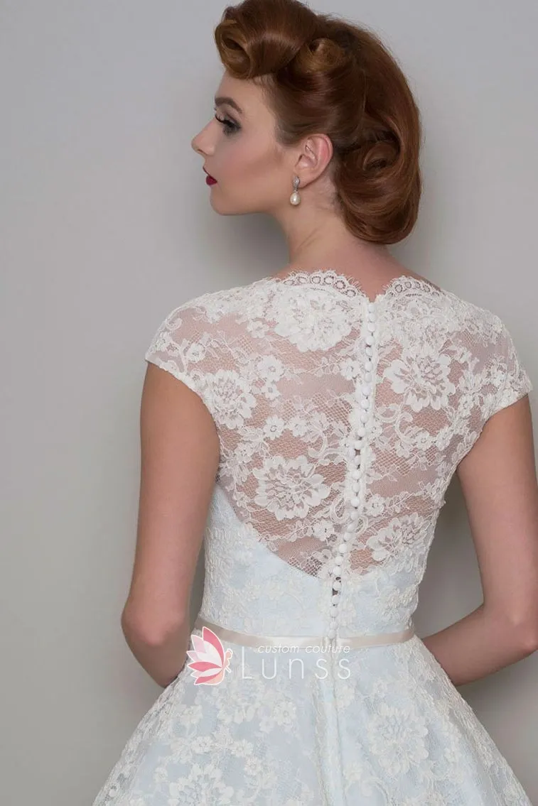 ivory lace blue inner short bridal gown
