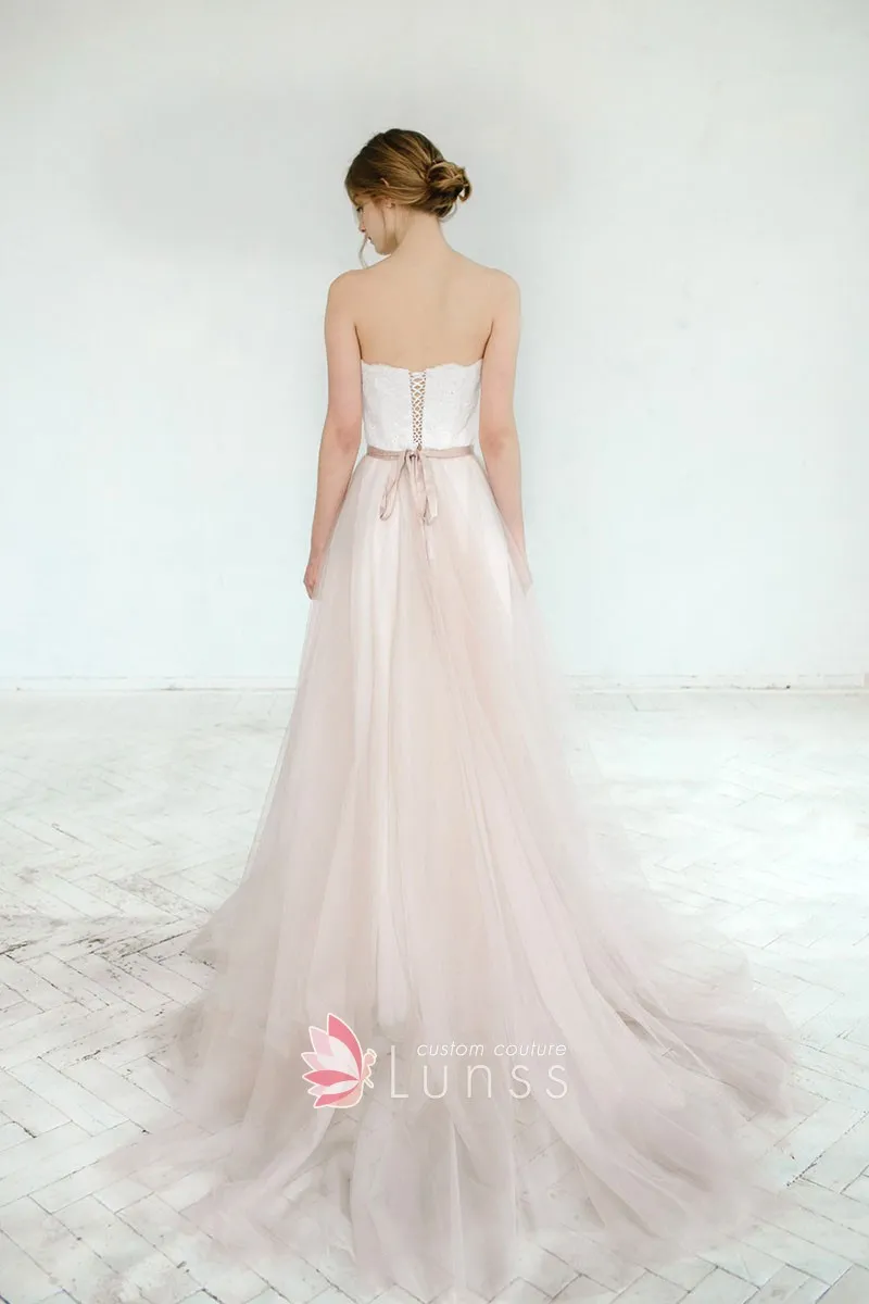 Lorie Ivory Princess Wedding Dresses With Nude Pink Under Skirt A