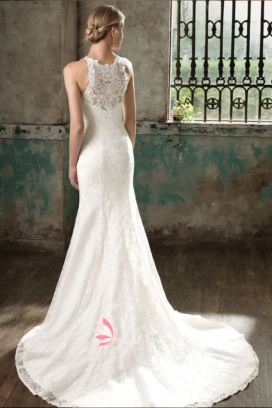 ivory lace mermaid winter wedding dress