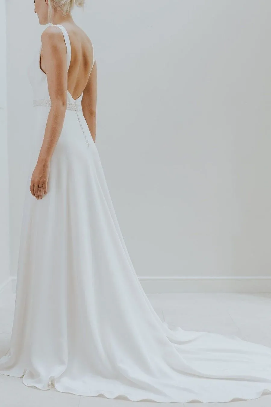 ivory satin low back minimalist wedding dress