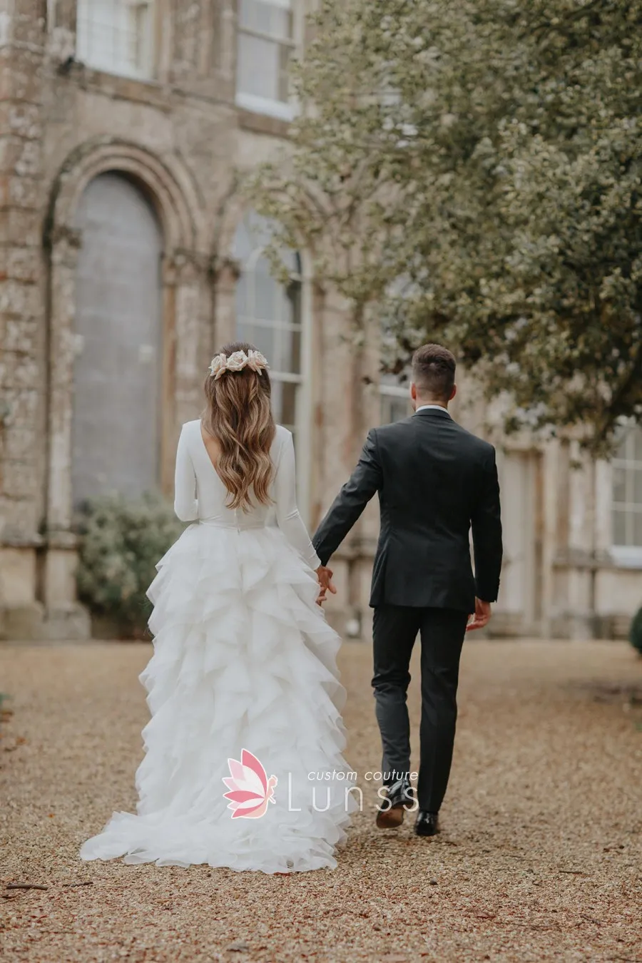 jersey ruffled organza bridal dress