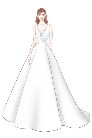 lace appliqued button back wedding dress sketch