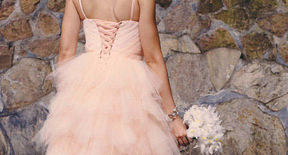 lace up back peach tulle dress