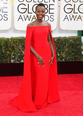 lupita nyongo red caped dress golden globes