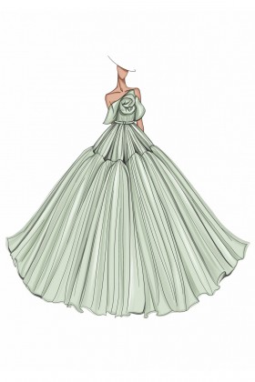 oversized rose bodice green ball gown sketch