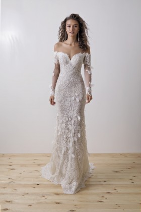 romantic 3d leaf lace off the shoulde sleeve bridal dress