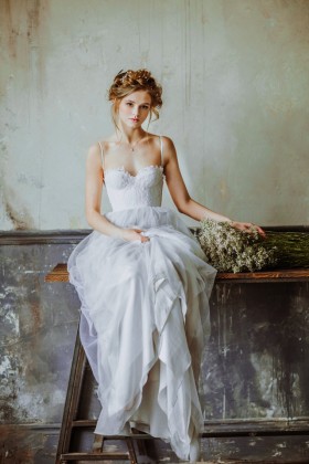 romantic sweetheart lace satin tulle bridal shower dress