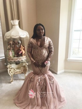 rose gold sequin and tulle unique plus size prom dress