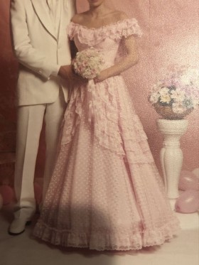 ruffled polka dot pink tulle off the shoulder cute dress