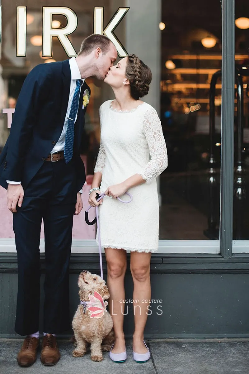 scalloped lace short bridal dress