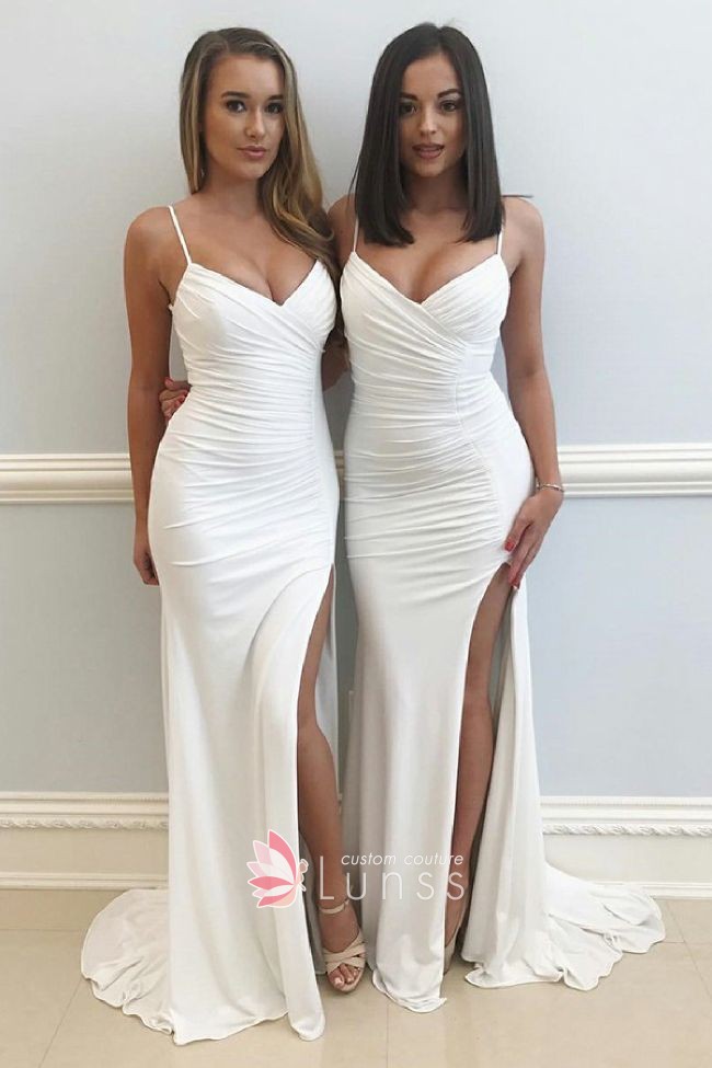 sexy asymmetrical ruched jersey slit evening dress