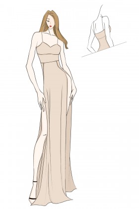 sexy double thigh high slits prom dress sketch