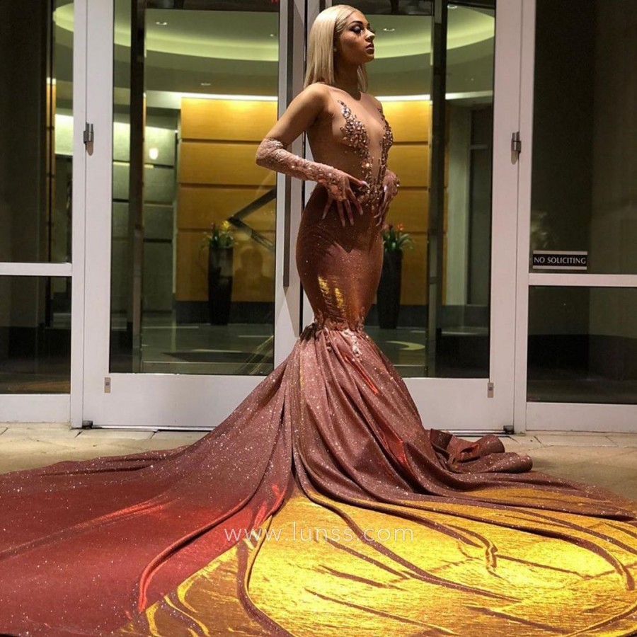 sexy mahogany long train prom gown