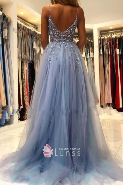 sexy sheer floral blue slit prom dress sexy sheer floral blue slit prom dress
