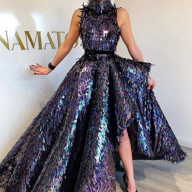 sparkly iridescent sword sequin ball gown prom dress