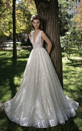 sparkly ivory glitter plunging v neck designer prom gown