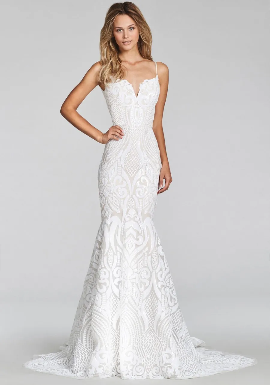 unique pattern white sequin overlay mermaid prom dress